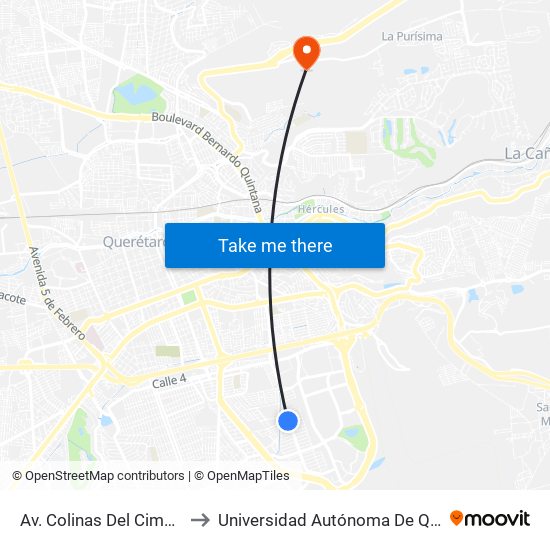 Av. Colinas Del  Cimatario Y Cerro Libertad to Universidad Autónoma De Querétaro Campus Aeropuerto map