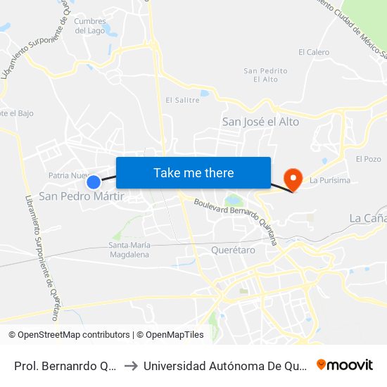 Prol. Bernanrdo Quintana Y Walmart to Universidad Autónoma De Querétaro Campus Aeropuerto map