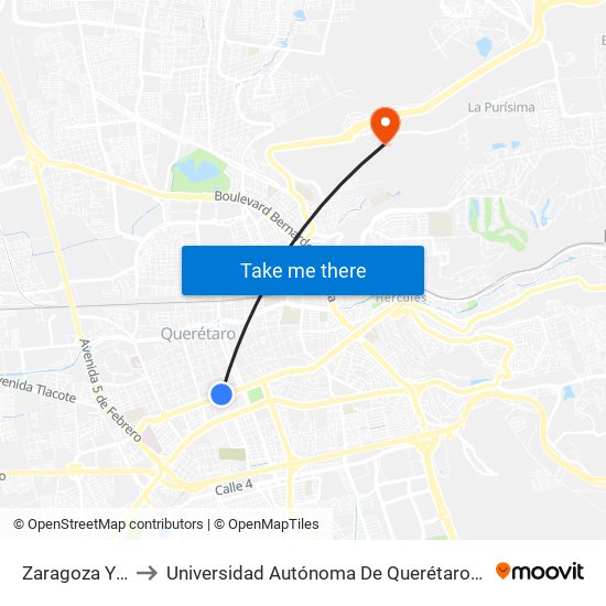 Zaragoza Y Coppel to Universidad Autónoma De Querétaro Campus Aeropuerto map