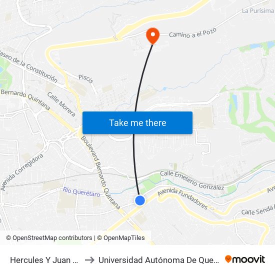 Hercules Y Juan Caballero Y Osio to Universidad Autónoma De Querétaro Campus Aeropuerto map