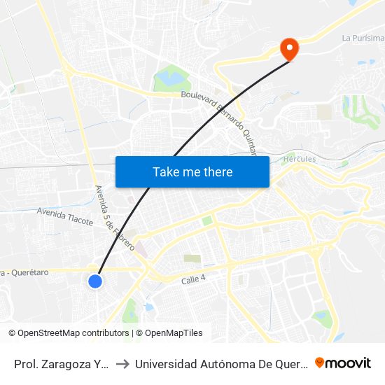 Prol. Zaragoza Y Hacienda Vegil to Universidad Autónoma De Querétaro Campus Aeropuerto map