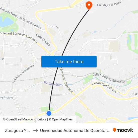 Zaragoza Y El Tanque to Universidad Autónoma De Querétaro Campus Aeropuerto map