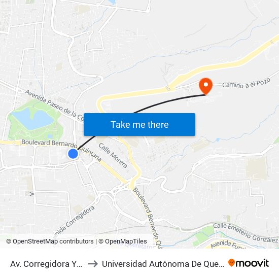 Av. Corregidora Y Plaza Del Parque to Universidad Autónoma De Querétaro Campus Aeropuerto map