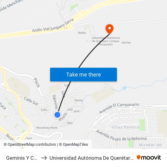 Geminis Y Capricornio to Universidad Autónoma De Querétaro Campus Aeropuerto map