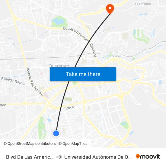 Blvd De Las Americas Y Enrique Rodiles to Universidad Autónoma De Querétaro Campus Aeropuerto map