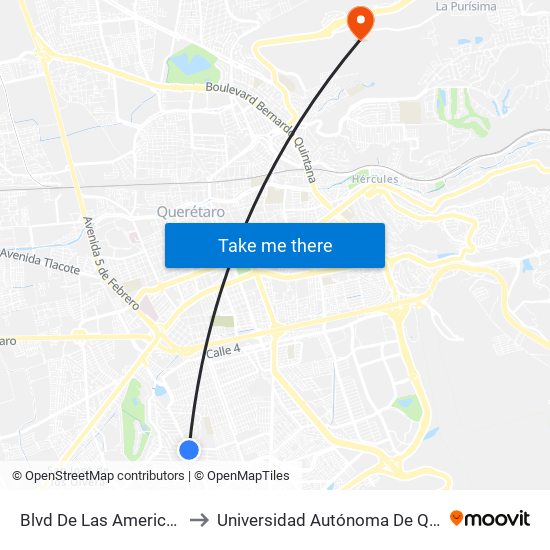 Blvd De Las Americas Y Antonio Carranza to Universidad Autónoma De Querétaro Campus Aeropuerto map
