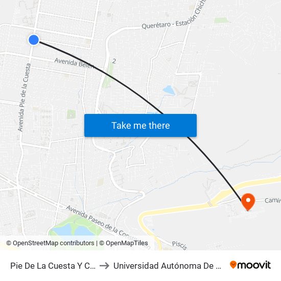 Pie De La Cuesta Y Calzada De La Amargura to Universidad Autónoma De Querétaro Campus Aeropuerto map