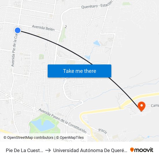 Pie De La Cuesta Y Diamante to Universidad Autónoma De Querétaro Campus Aeropuerto map