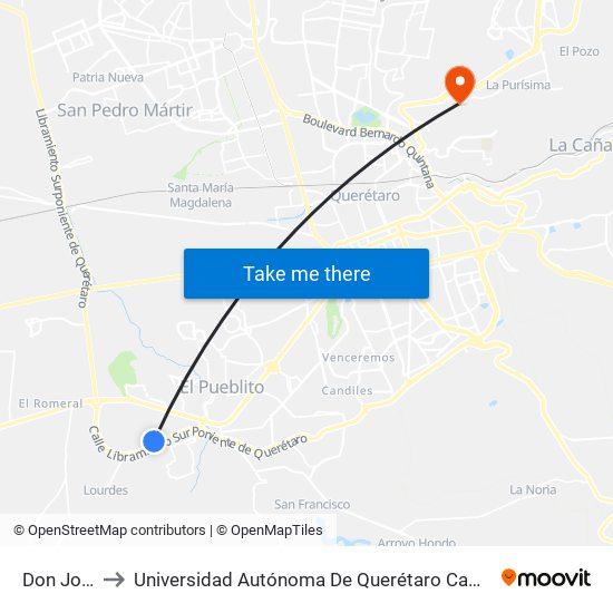 Don José, 7 to Universidad Autónoma De Querétaro Campus Aeropuerto map