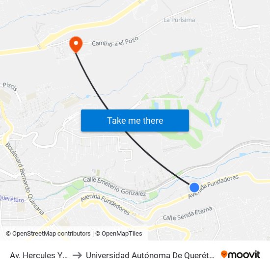 Av. Hercules Y De Dolores to Universidad Autónoma De Querétaro Campus Aeropuerto map