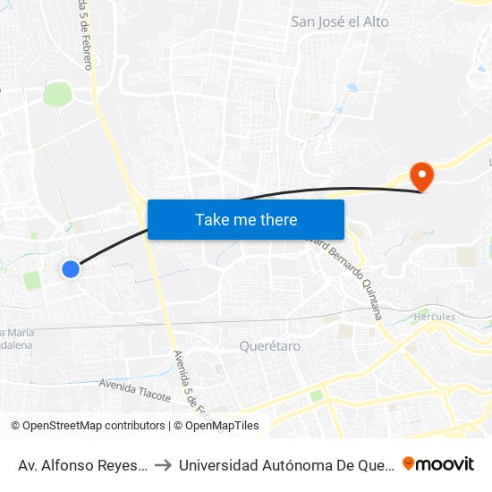 Av. Alfonso Reyes Y Av. Revolucion to Universidad Autónoma De Querétaro Campus Aeropuerto map