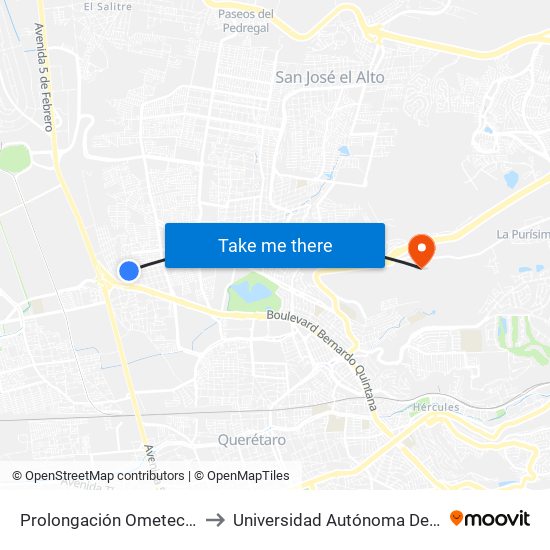 Prolongación Ometecuhtli Y Calle Cerro De Pathé to Universidad Autónoma De Querétaro Campus Aeropuerto map