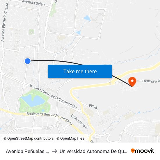 Avenida Peñuelas Y Calle Jardineros to Universidad Autónoma De Querétaro Campus Aeropuerto map