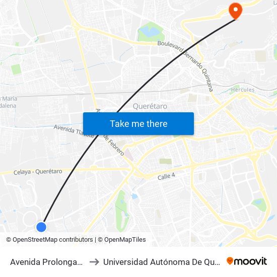 Avenida Prolongación El Jacal, 1080 to Universidad Autónoma De Querétaro Campus Aeropuerto map