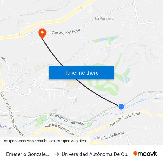 Emeterio Gonzalez Y Av Pan De Dulce to Universidad Autónoma De Querétaro Campus Aeropuerto map