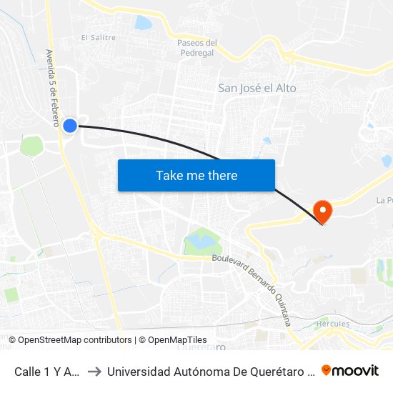 Calle 1 Y Acesso A to Universidad Autónoma De Querétaro Campus Aeropuerto map