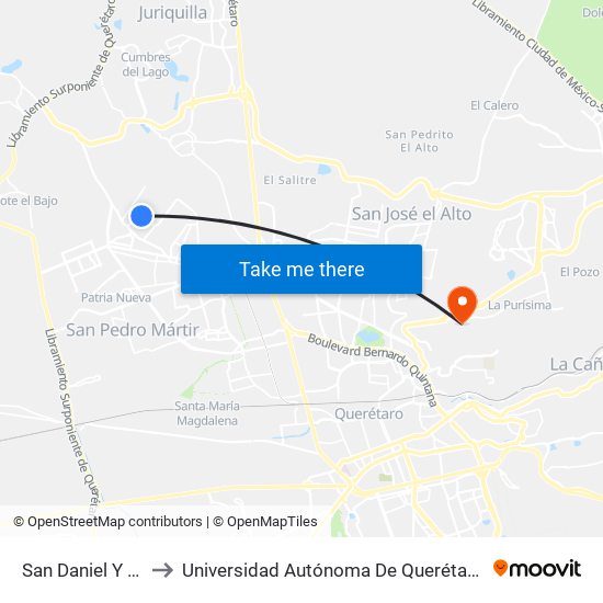 San Daniel Y San Rafael to Universidad Autónoma De Querétaro Campus Aeropuerto map