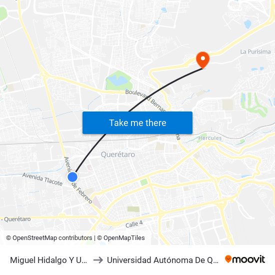 Miguel Hidalgo Y Uaq 13 De Septiembre to Universidad Autónoma De Querétaro Campus Aeropuerto map