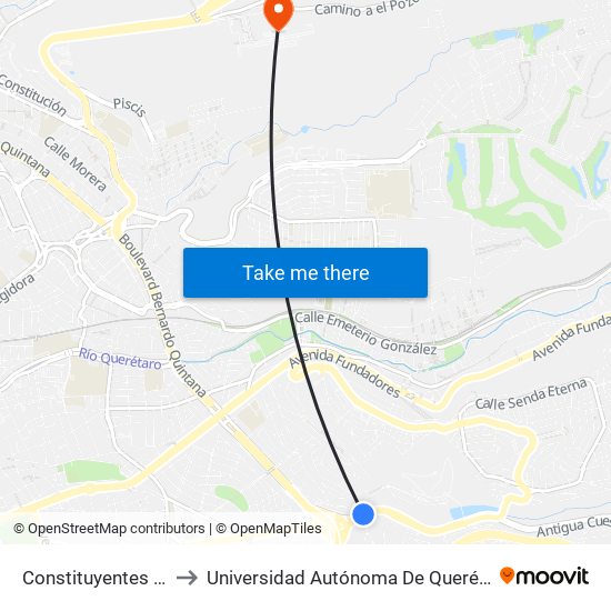 Constituyentes Y Monte Sinai to Universidad Autónoma De Querétaro Campus Aeropuerto map