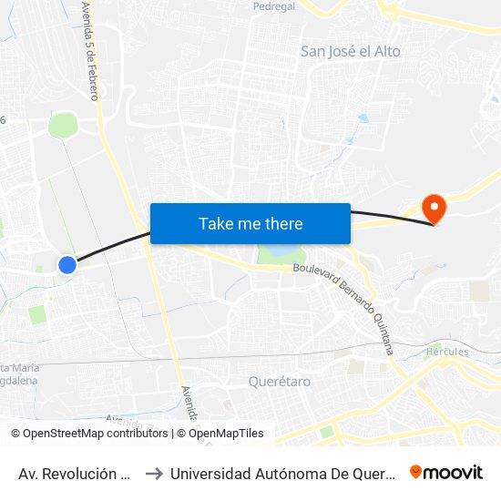 Av. Revolución Y Viaducto Pte to Universidad Autónoma De Querétaro Campus Aeropuerto map