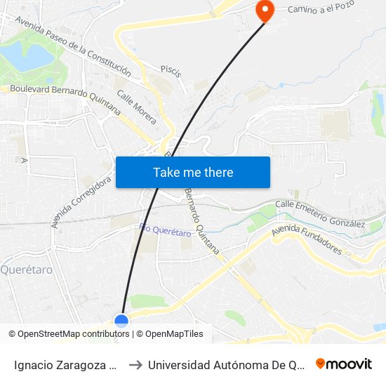 Ignacio Zaragoza Y Manuel Altamirano to Universidad Autónoma De Querétaro Campus Aeropuerto map