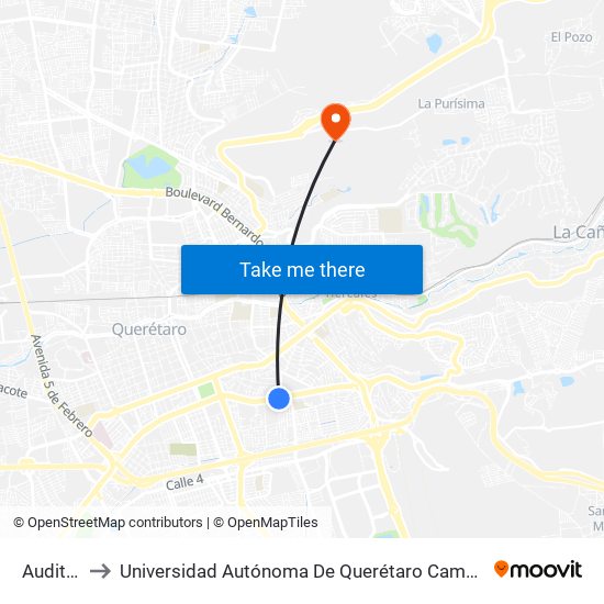 Auditorio to Universidad Autónoma De Querétaro Campus Aeropuerto map