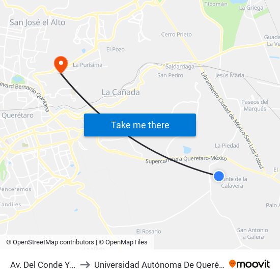 Av. Del Conde Y Av. Del Virrey to Universidad Autónoma De Querétaro Campus Aeropuerto map