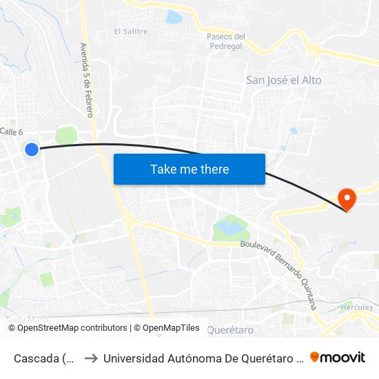 Cascada (Pte-Ote) to Universidad Autónoma De Querétaro Campus Aeropuerto map