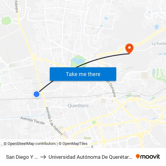 San Diego Y San Jose to Universidad Autónoma De Querétaro Campus Aeropuerto map