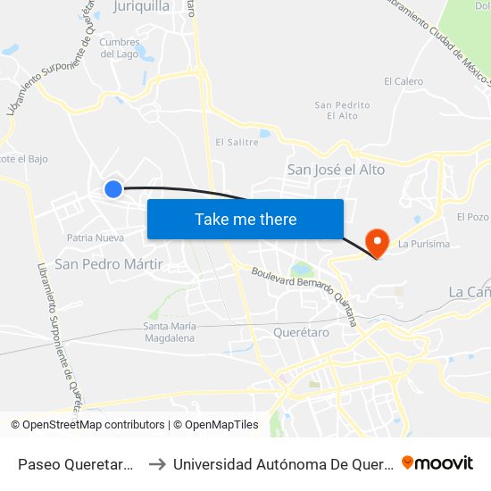 Paseo Queretaro E Hierbabuena to Universidad Autónoma De Querétaro Campus Aeropuerto map