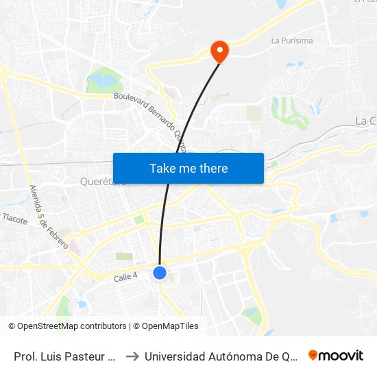 Prol. Luis Pasteur Y Cto Moises Solana to Universidad Autónoma De Querétaro Campus Aeropuerto map