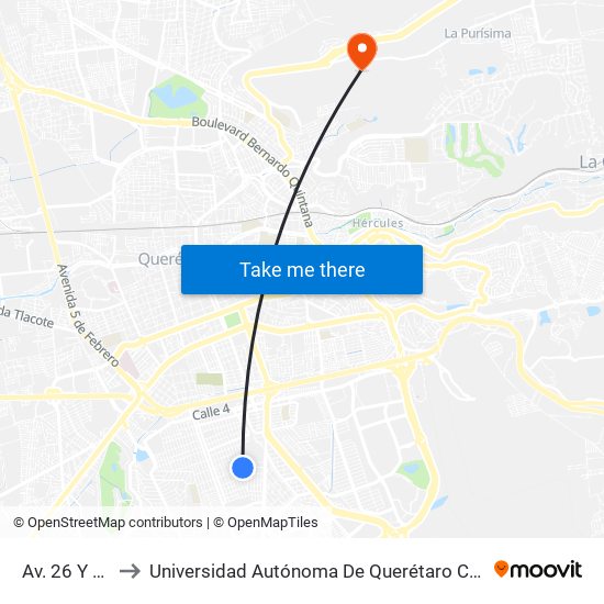 Av. 26 Y Calle 9 to Universidad Autónoma De Querétaro Campus Aeropuerto map