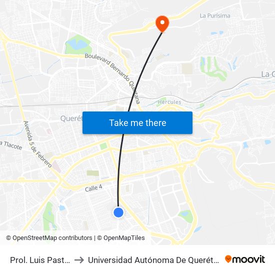 Prol. Luis Pasteur Y Av. 26 to Universidad Autónoma De Querétaro Campus Aeropuerto map