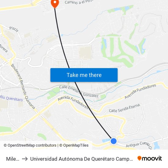 Milenio to Universidad Autónoma De Querétaro Campus Aeropuerto map