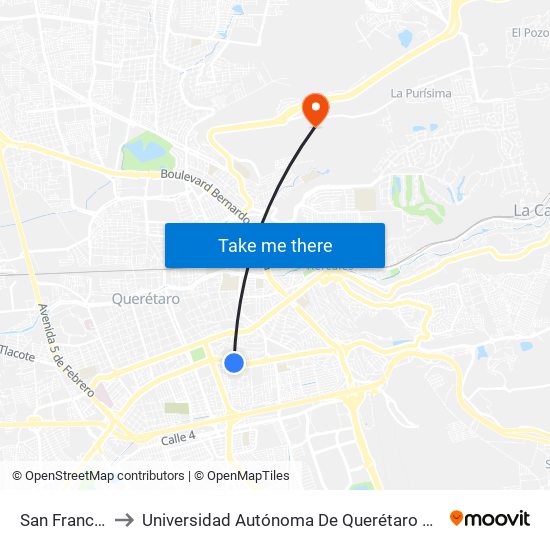 San Francisquito to Universidad Autónoma De Querétaro Campus Aeropuerto map