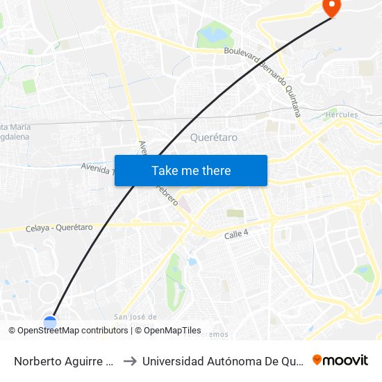 Norberto Aguirre Y Vicente Guerrero to Universidad Autónoma De Querétaro Campus Aeropuerto map