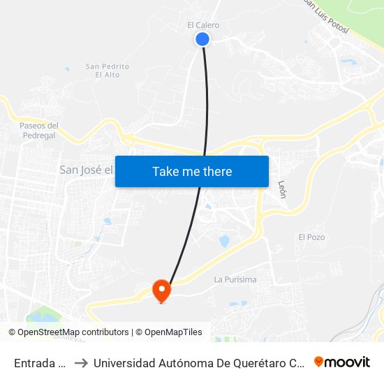 Entrada Zibata to Universidad Autónoma De Querétaro Campus Aeropuerto map