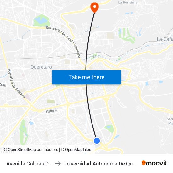 Avenida Colinas Del Cimatario, 404 to Universidad Autónoma De Querétaro Campus Aeropuerto map