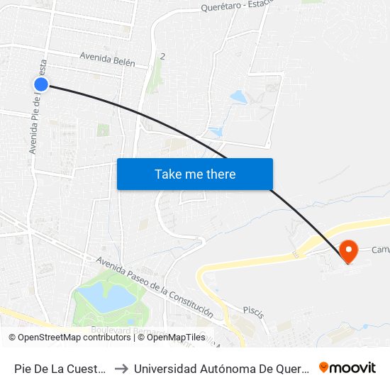 Pie De La Cuesta Y Costureras to Universidad Autónoma De Querétaro Campus Aeropuerto map