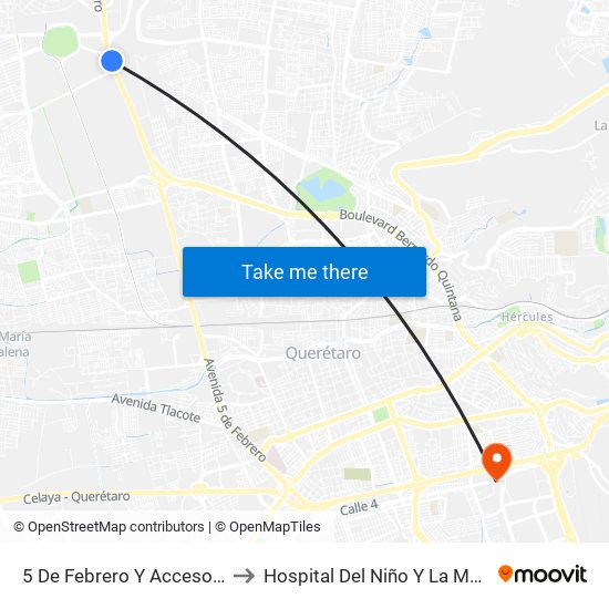 5 De Febrero Y Acceso IV to Hospital Del Niño Y La Mujer map