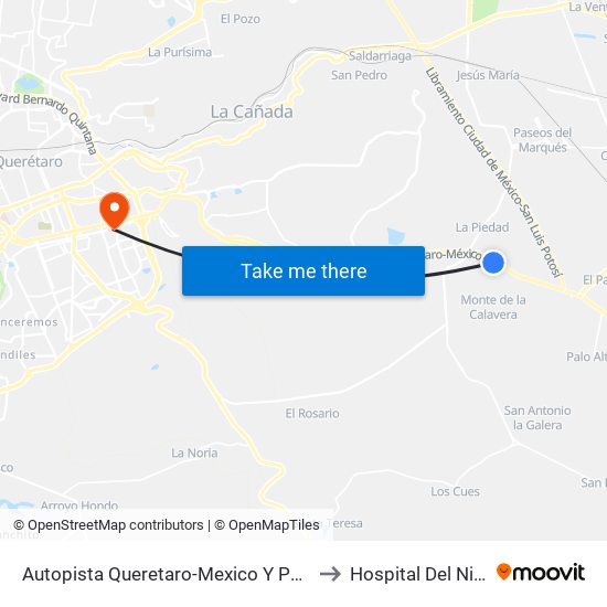 Autopista Queretaro-Mexico Y Parque Industrial El Marques to Hospital Del Niño Y La Mujer map