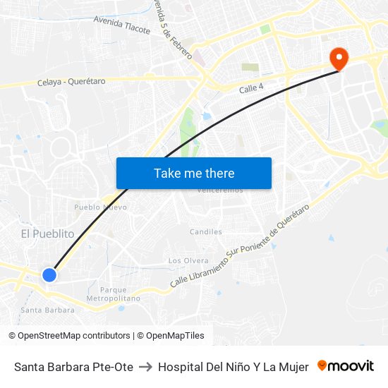 Santa Barbara Pte-Ote to Hospital Del Niño Y La Mujer map