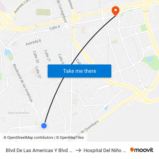 Blvd De Las Americas Y Blvd Gobernadores to Hospital Del Niño Y La Mujer map