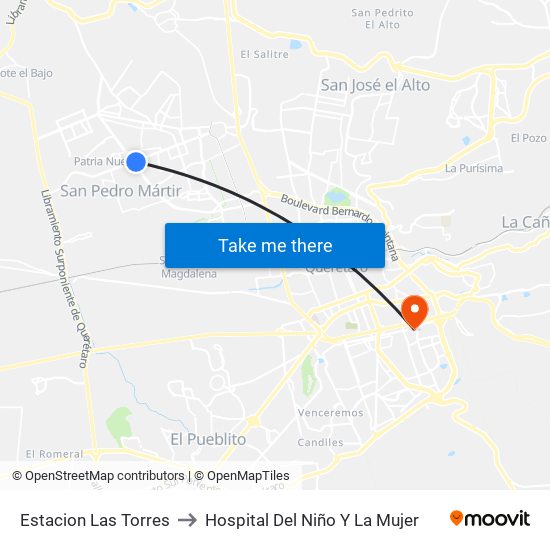 Estacion Las Torres to Hospital Del Niño Y La Mujer map