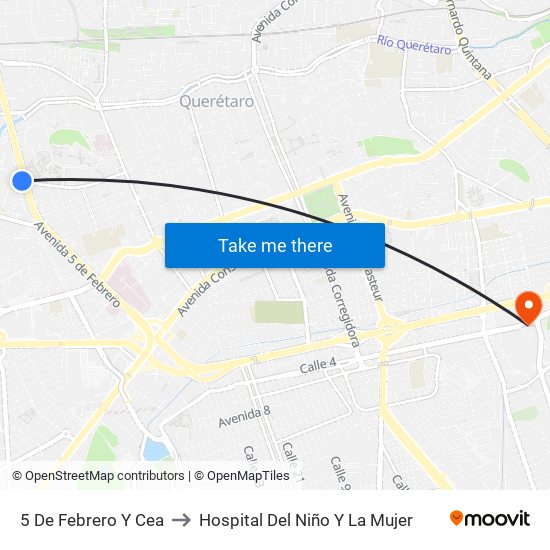 5 De Febrero Y Cea to Hospital Del Niño Y La Mujer map