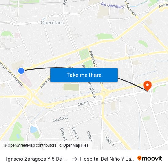 Ignacio Zaragoza Y 5 De Febrero to Hospital Del Niño Y La Mujer map