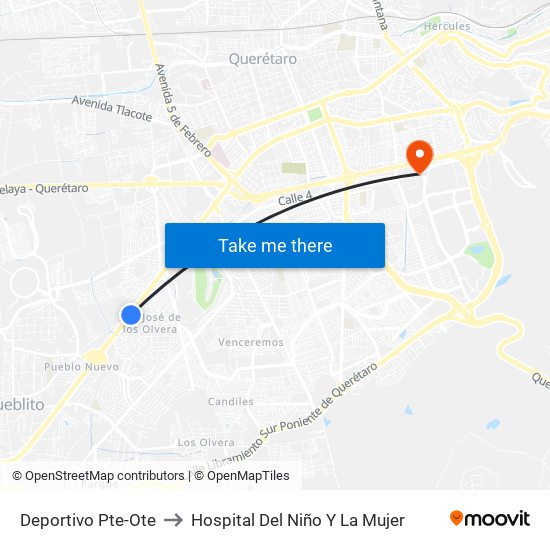 Deportivo Pte-Ote to Hospital Del Niño Y La Mujer map
