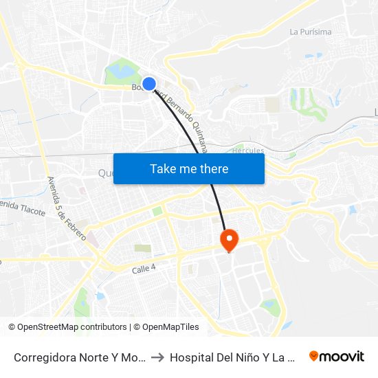 Corregidora Norte Y Morera to Hospital Del Niño Y La Mujer map