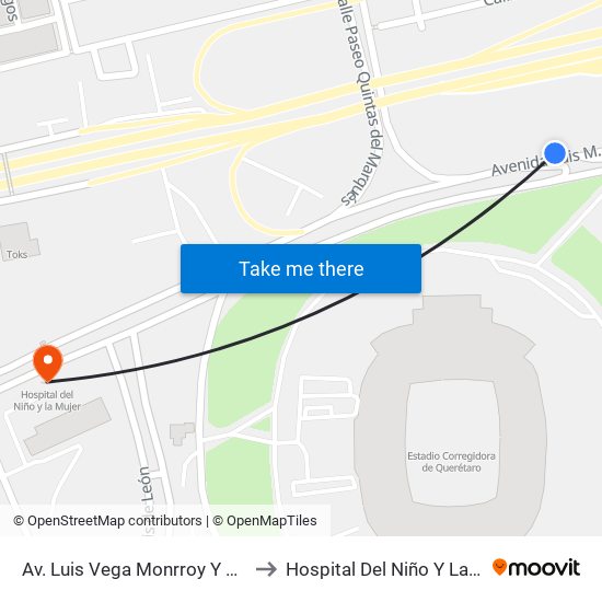 Av. Luis Vega Monrroy Y Estadio to Hospital Del Niño Y La Mujer map