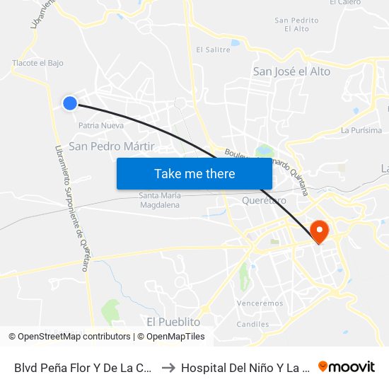 Blvd Peña Flor Y De La Cantera to Hospital Del Niño Y La Mujer map